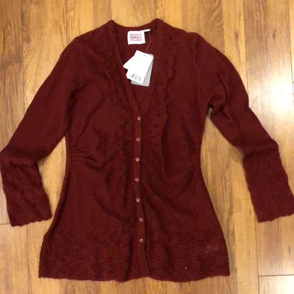 Anthropologie lace mohair Cardigan with ruching and button detail - Picture 3 of 12